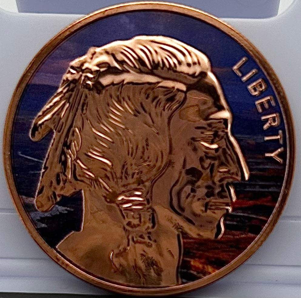 Colorized Buffalo 1 AVDP Ounce 999 Copper Round