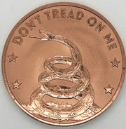Reverse Proof Dont Tread On Me 1 AVDP Ounce 999 Copper Round