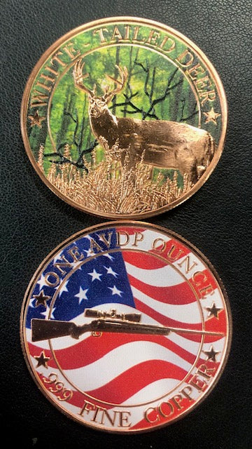 Colorized Deer & Rifle 1 AVDP Ounce 999 Copper Round