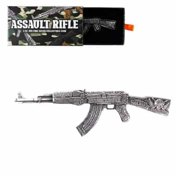 2024 Chad 2 oz 999 Silver Assault Rifle Antiqued Shaped Coin