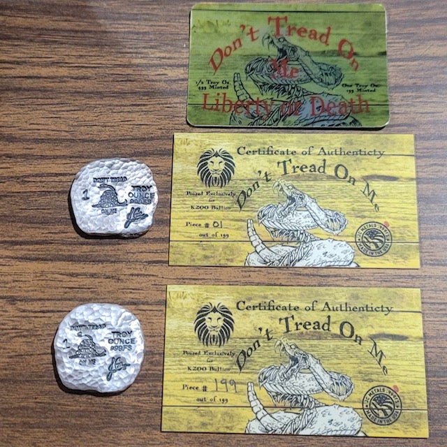 1 oz 999 Silver Hand Poured Kzoo Dont Tread On Me Round - 199 Mintage