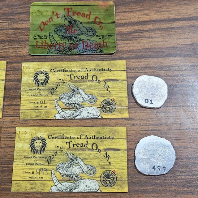 1/2 oz 999 Silver Hand Poured Kzoo Dont Tread On Me Round - 499 Mintage
