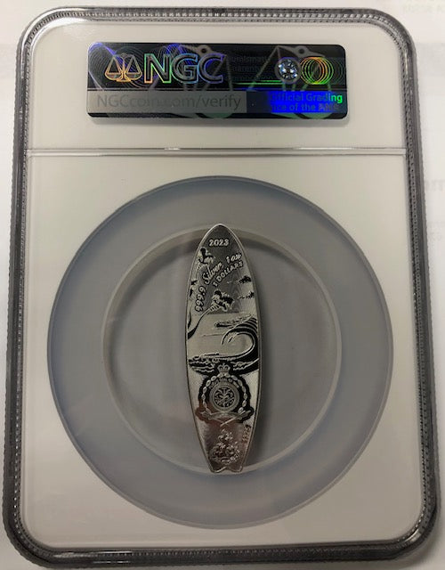 PF 70 2023 1 oz Colorized Niue Silver Drew Brophy Surfboards The Enforcer Coin w/ Box + COA First Release