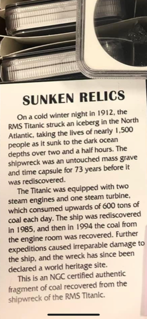 Coal Recovered from Boiler of RMS Titanic NGC Certified