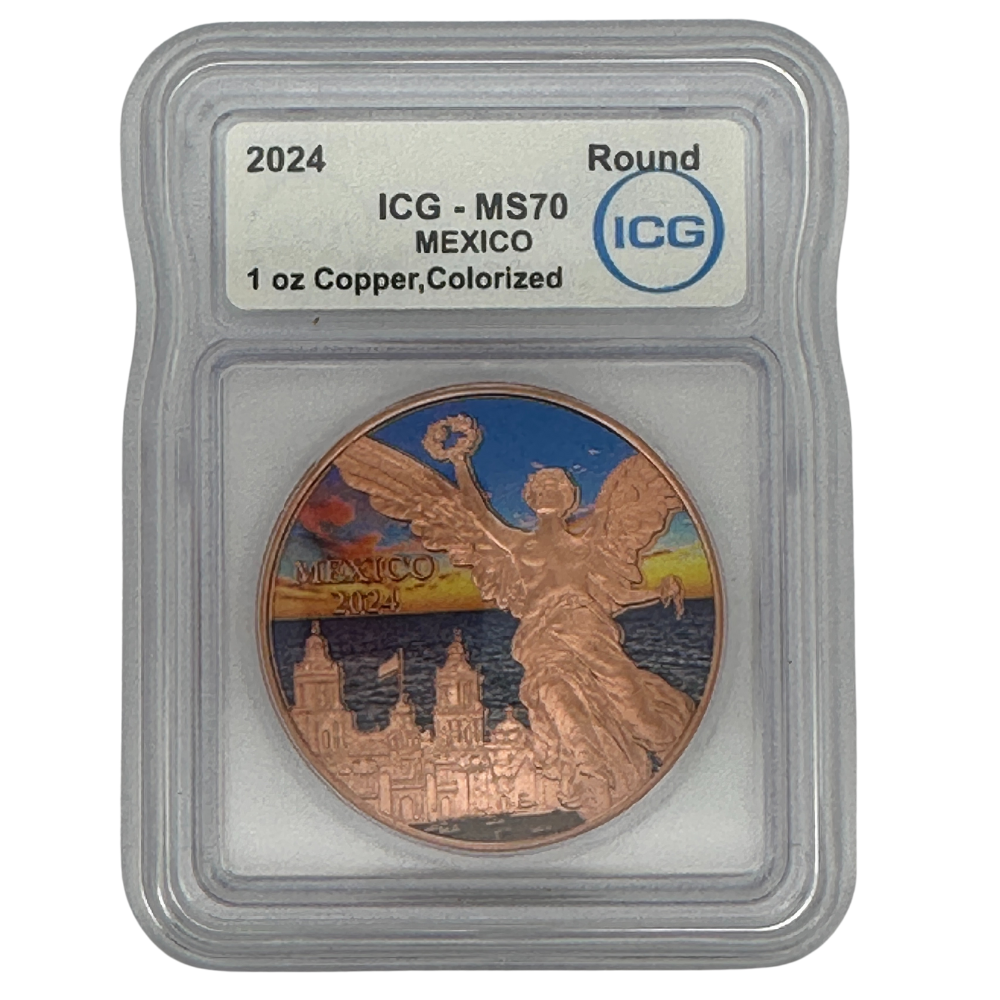 MS70 1 oz Mexico Libertad Colorized Copper Round