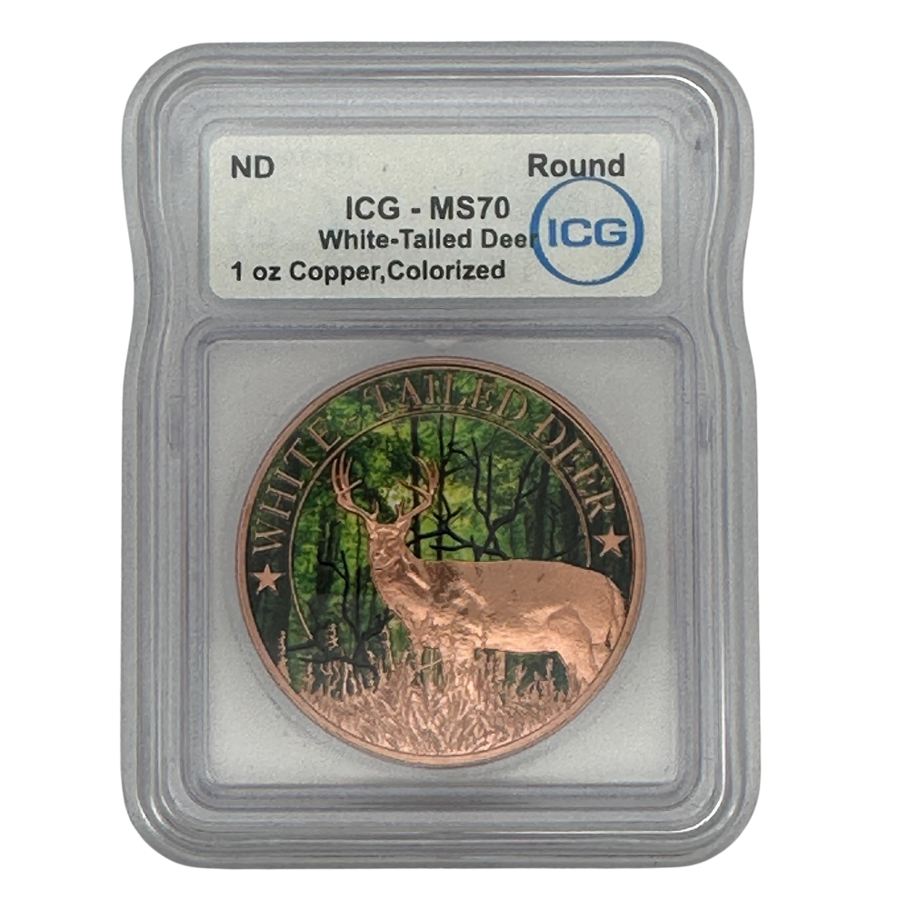 MS70 1 oz White-Tailed Deer Colorized Copper Round