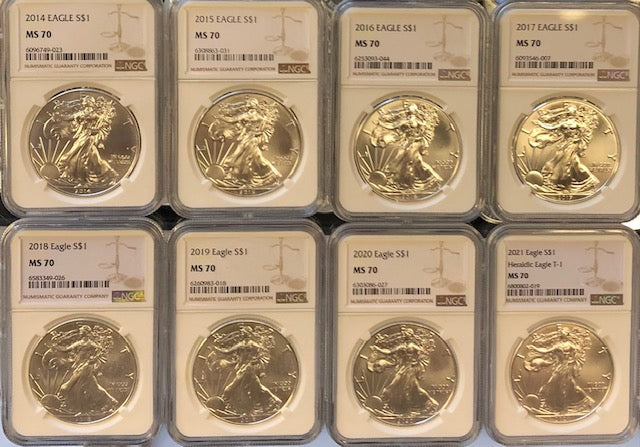 Random Year MS70 1 oz American Silver Eagle Coin BU