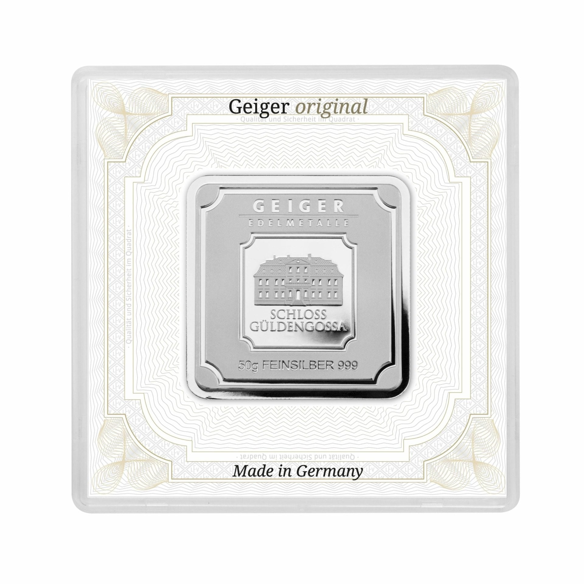 Geiger Edelmetalle AG 50 g Silver Bar in Assay
