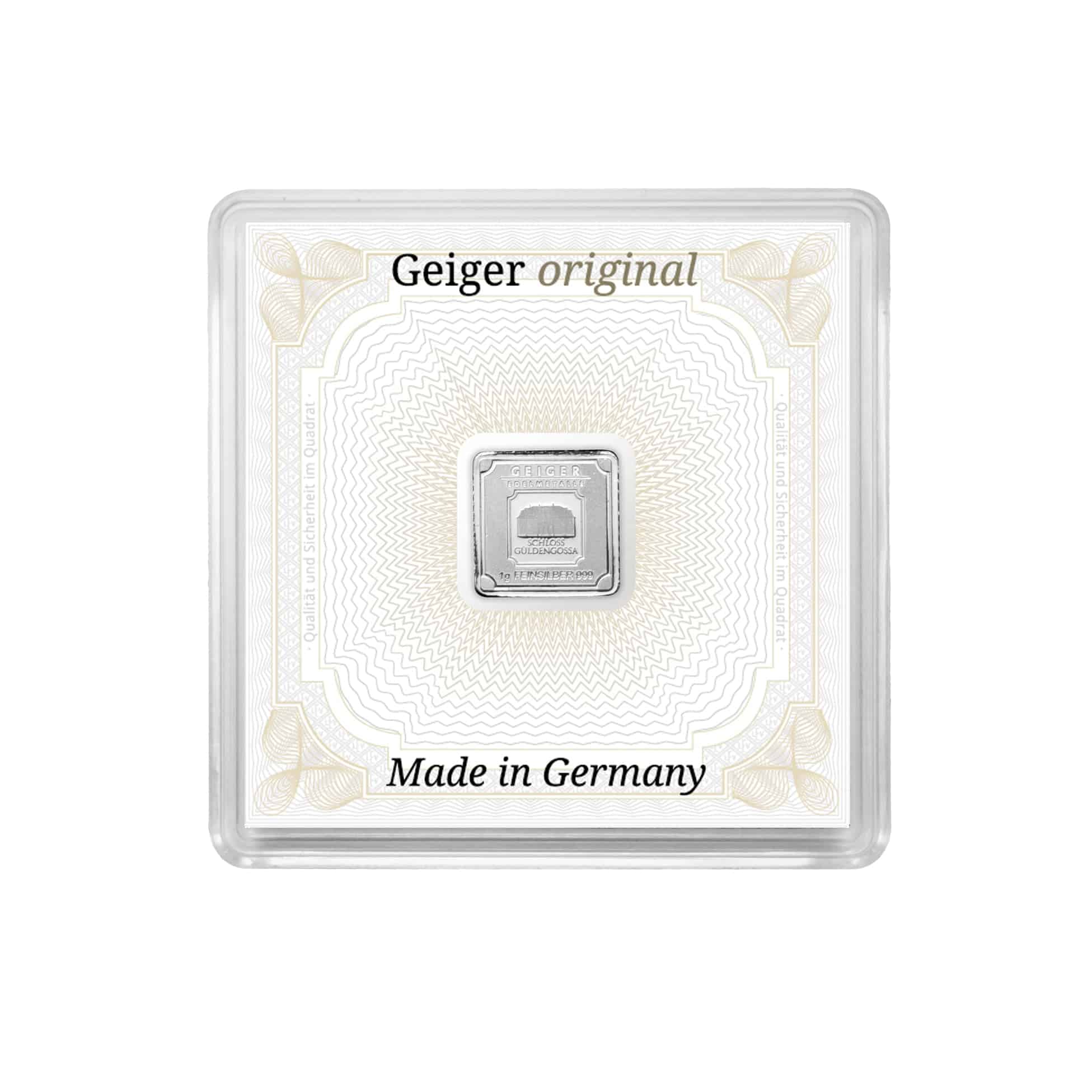 Geiger Edelmetalle Ag 1 g Silver Bar in Assay