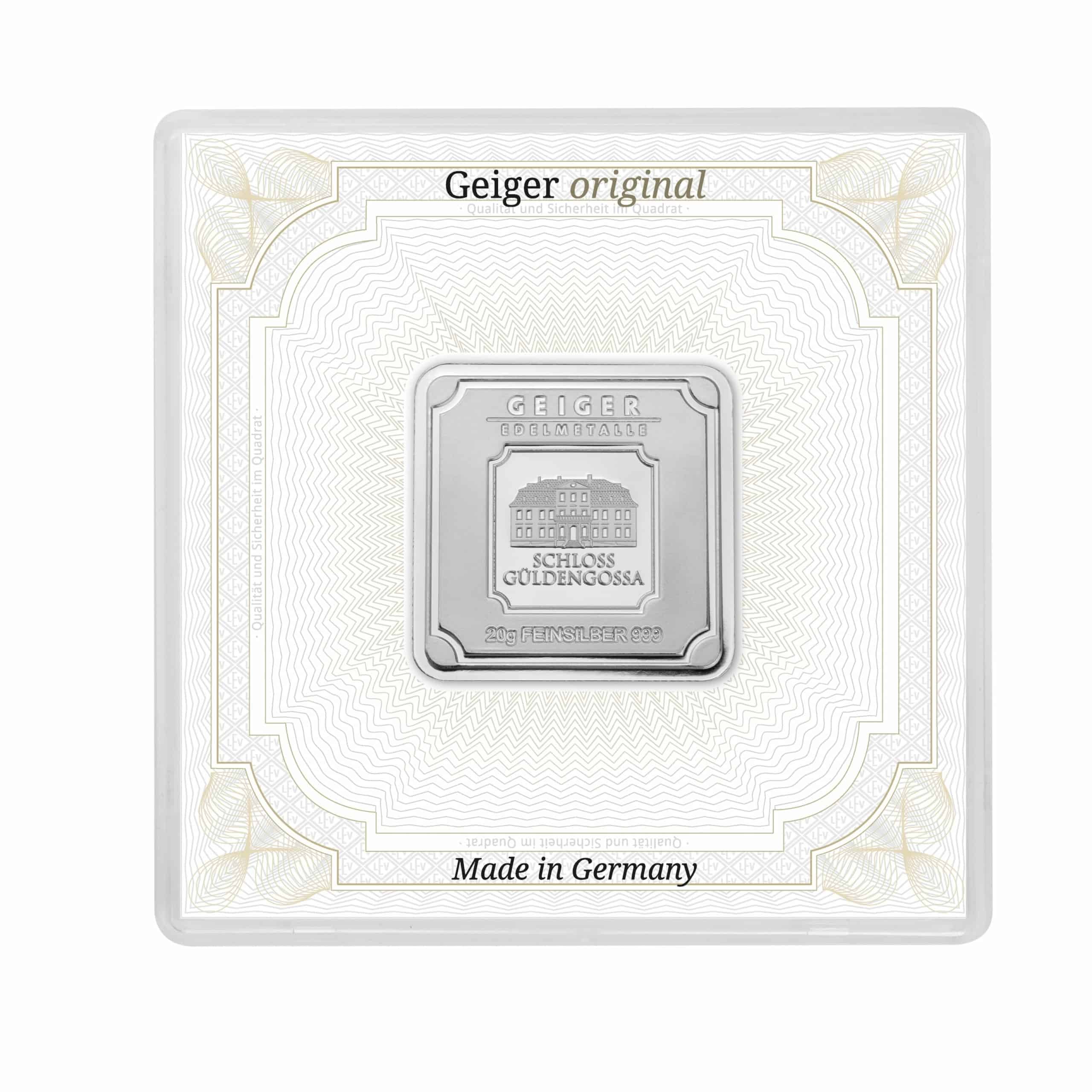 Geiger Edelmetalle AG 20 g Silver Bar in Assay
