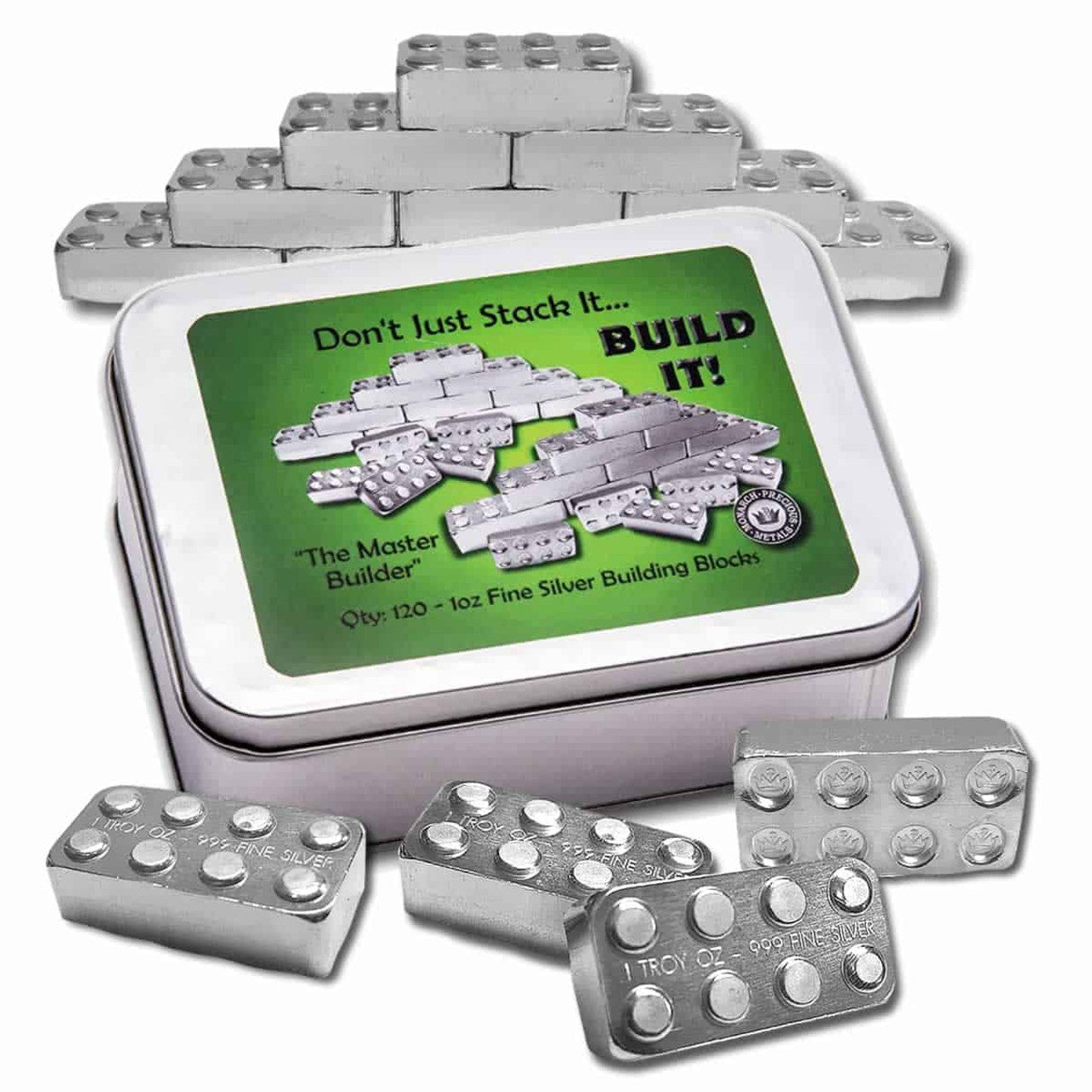 120, 1 oz 999 Silver Building Block Monarch Precious Metals Master Builder Box