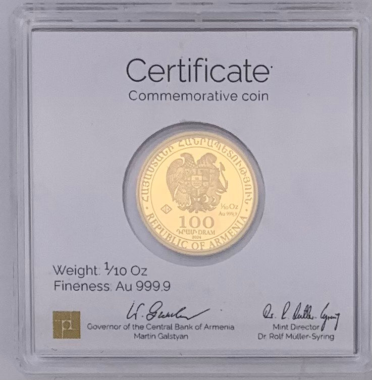 1/10 oz 999 Gold Charles Aznavour Coin in Assay Made By Geiger Edelmetalle