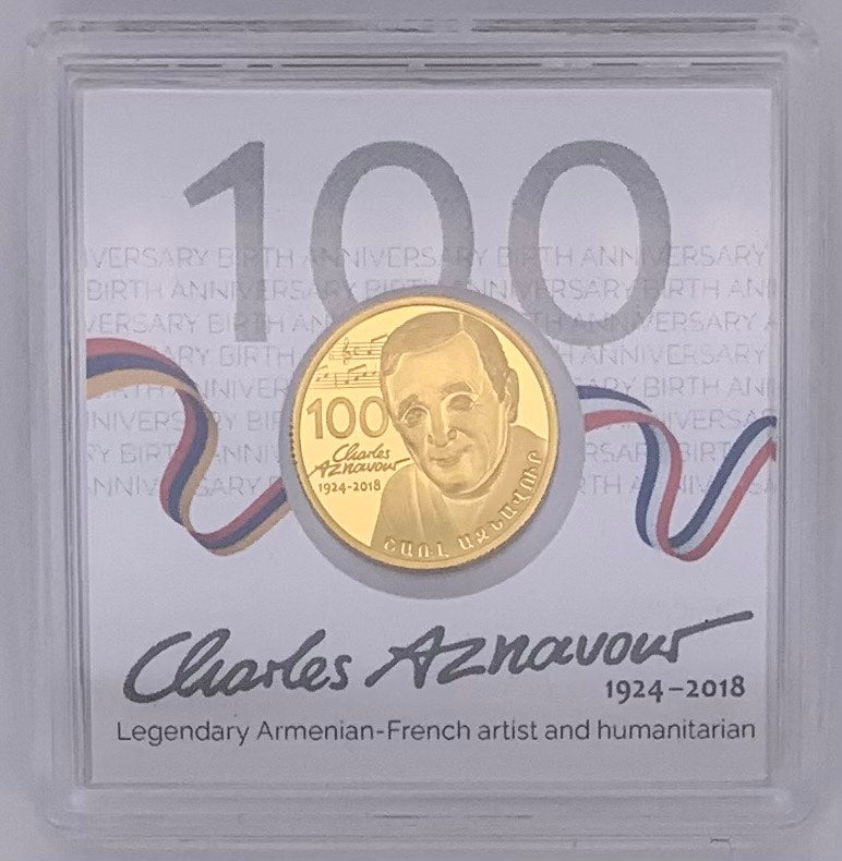 1/10 oz 999 Gold Charles Aznavour Coin in Assay Made By Geiger Edelmetalle