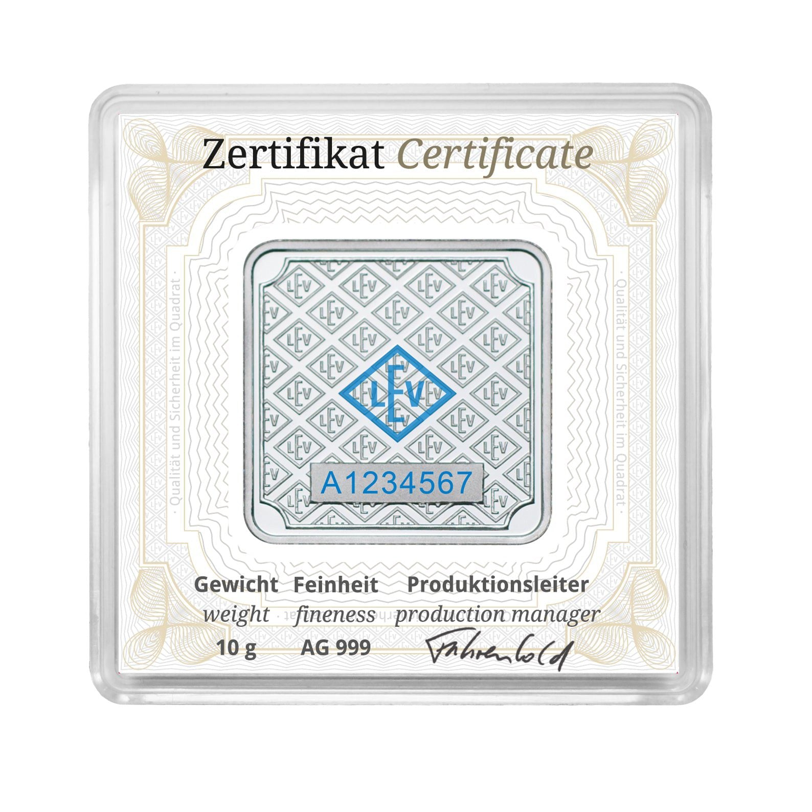 Geiger Edelmetalle AG 10 g Silver Bar in Assay