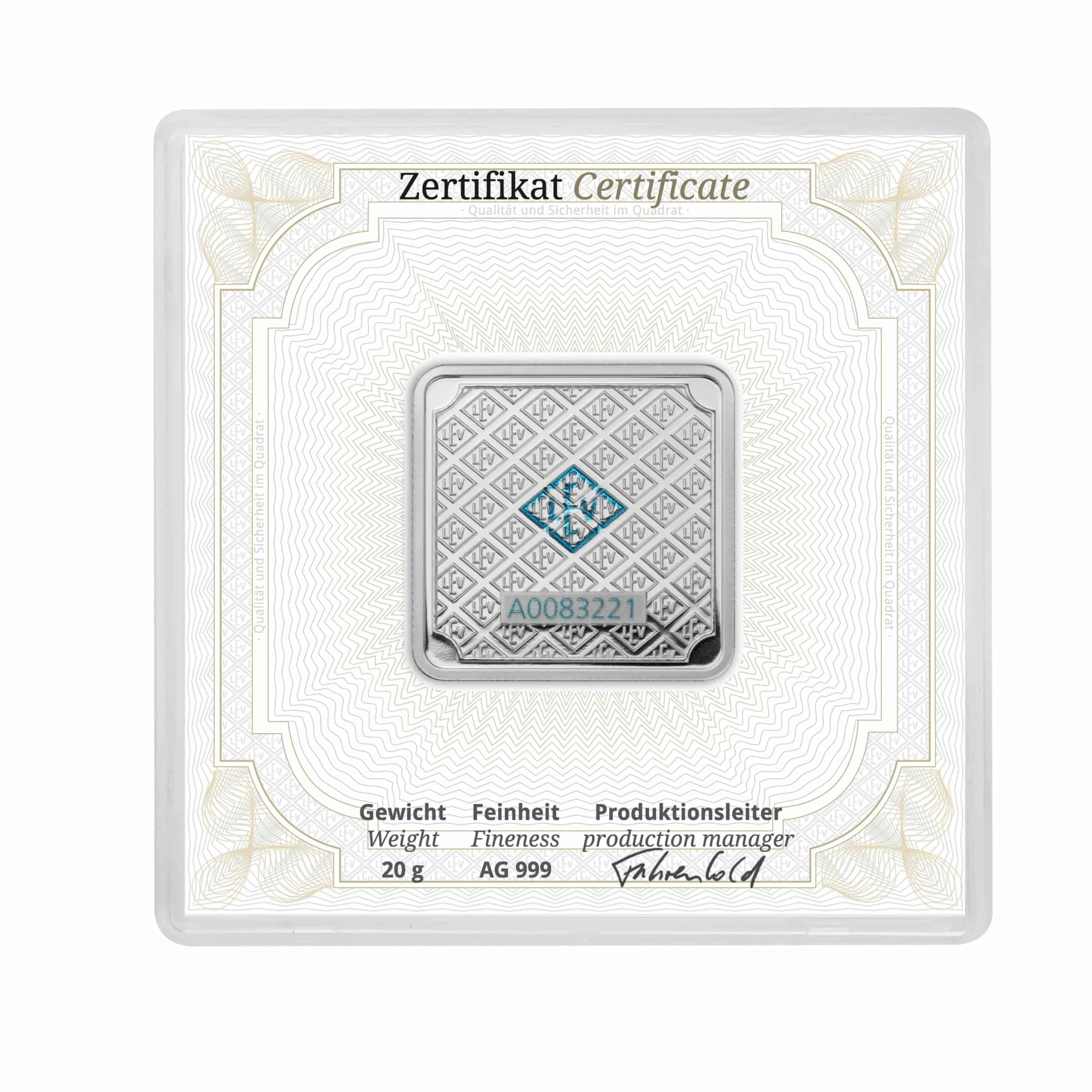 Geiger Edelmetalle AG 20 g Silver Bar in Assay