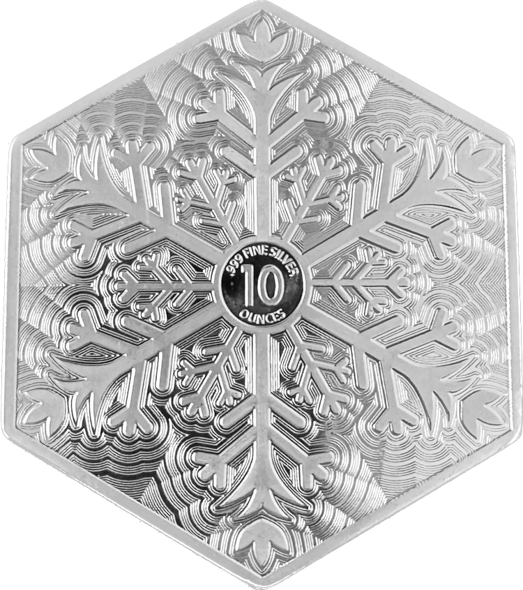 10 oz Hexagonal Silver Snowflake Bar