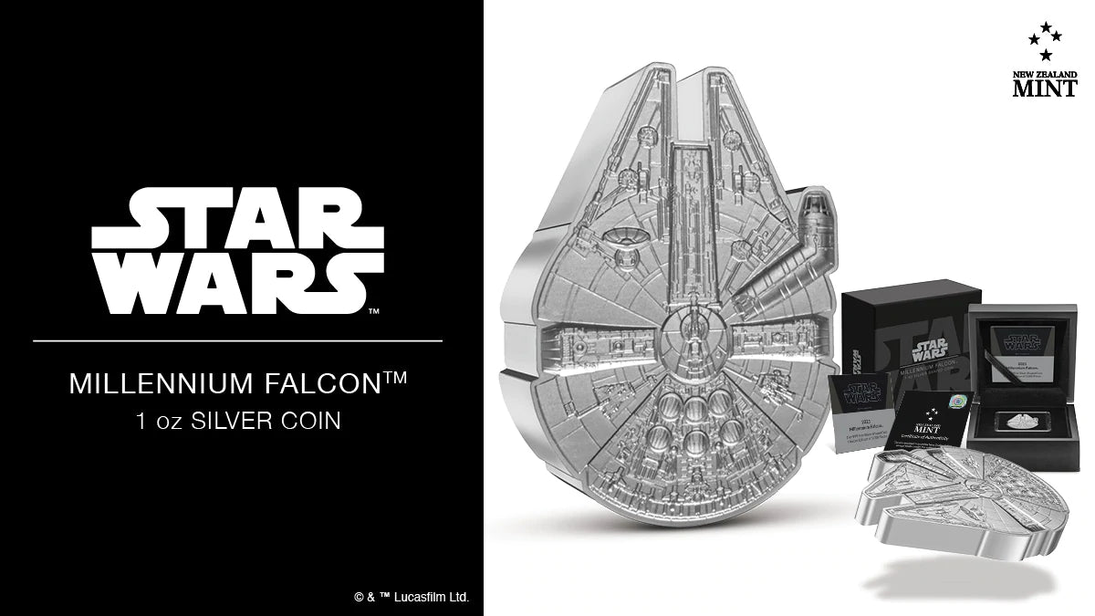 2021 1 oz Silver Star Wars Millennium Falcon Shaped Coin By New Zealand Mint