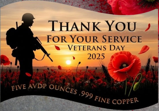 5 oz Veterans Day 2025 Colorized Copper Bar in Custom Shaped Capsule