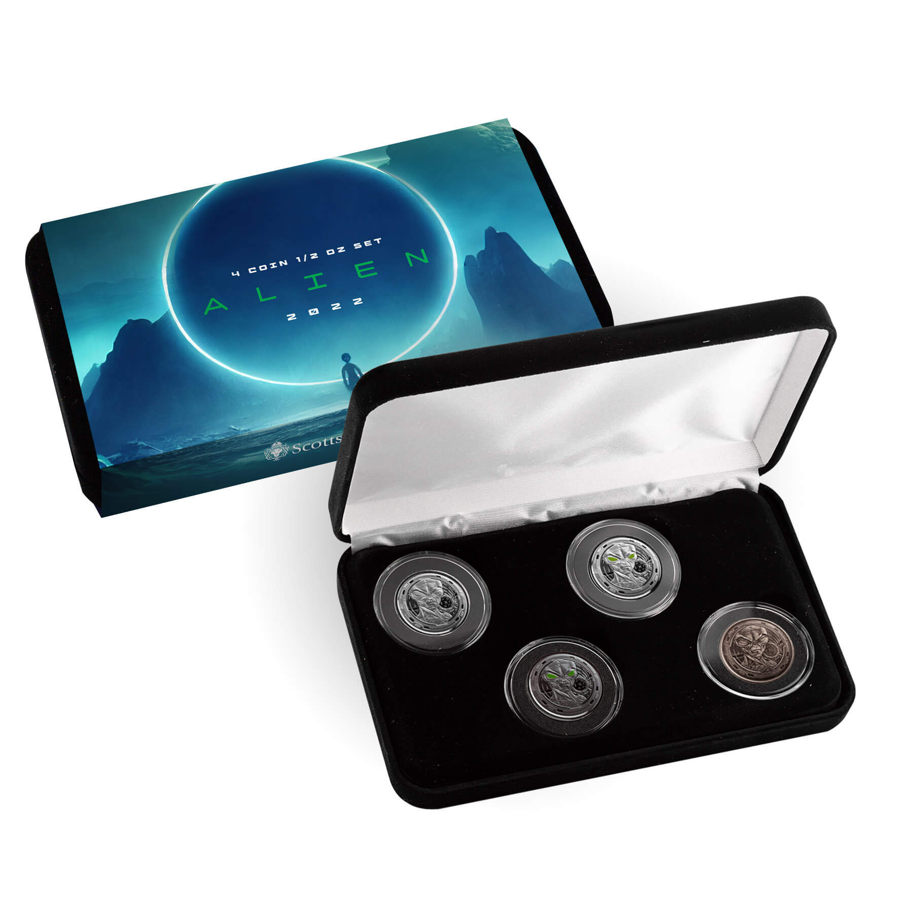 Scottsdale Mint 2022 Ghana Alien Half Ounce 999 Silver 4 Coin Set