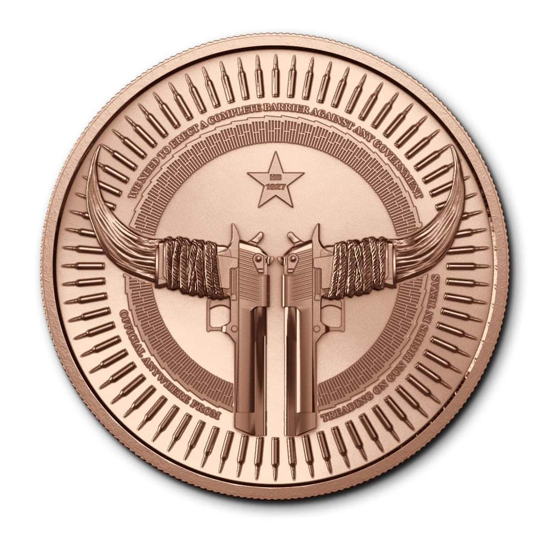 1 oz AVDP 999 Pure Copper Texas Longhorn Open Carry Round