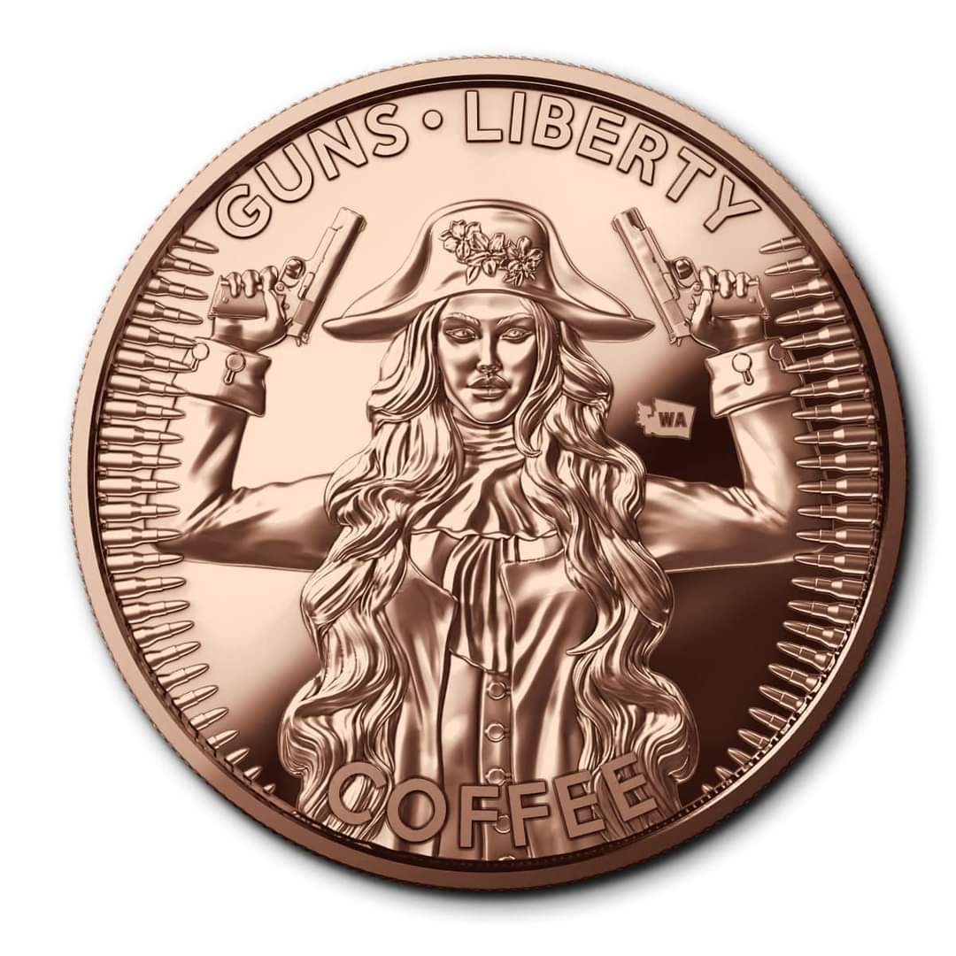 1 oz AVDP 999 Pure Copper Guns Liberty Coffee Washington Open Carry Round