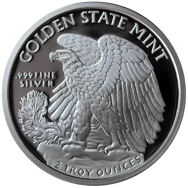 2 OZ SILVER ROUND WALKING LIBERTY GOLDEN STATE MINT