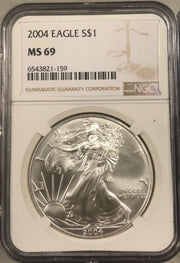 Random Year MS69 1 oz American Silver Eagle Coin BU