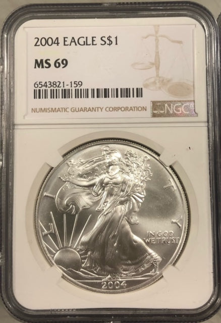 Random Year MS69 1 oz American Silver Eagle Coin BU