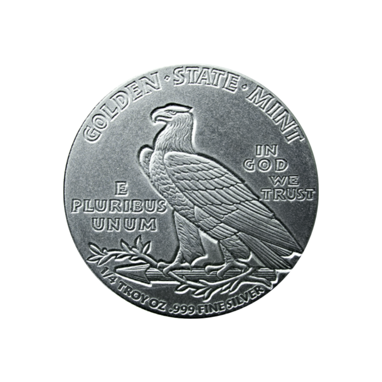 1/4 OZ SILVER ROUND INCUSE INDIAN DESIGN GOLDEN STATE MINT