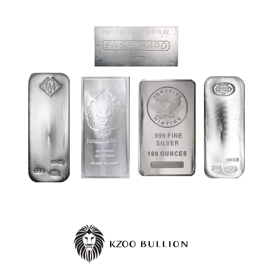 100 oz 999+ Silver Bar from Various Mints and Secondary Market