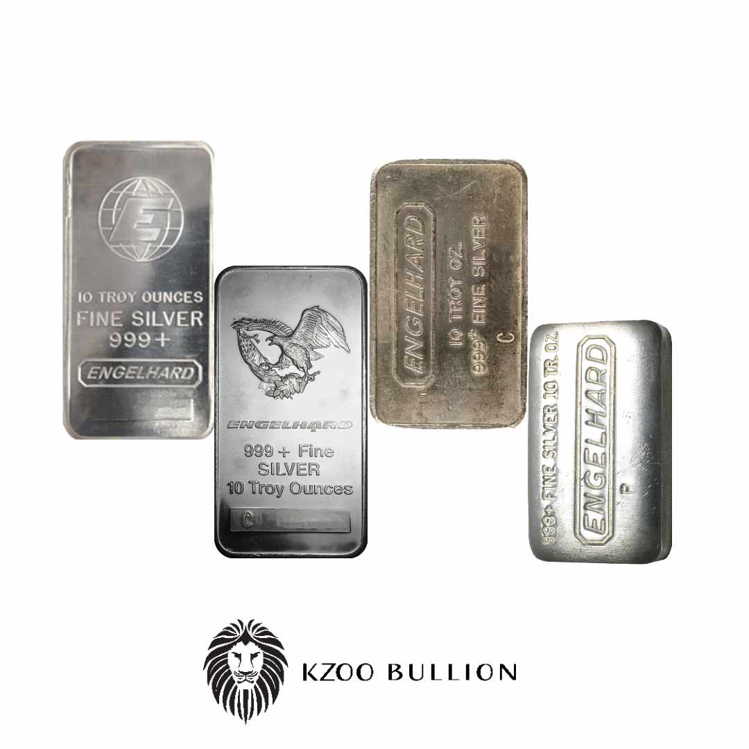 10 oz 999 Silver Engelhard Bar Secondary Market, Various Condition and Design