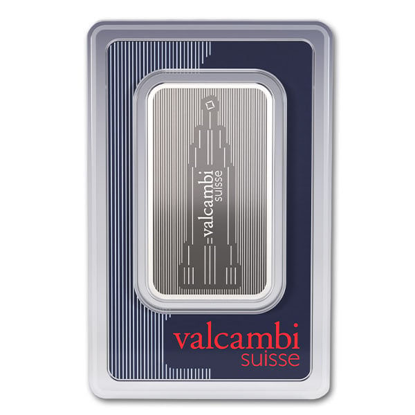Valcambi 1 Ounce 999 Silver Skyline Bar in Assay