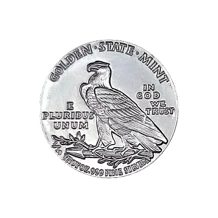 1/10 OZ SILVER ROUND INCUSE INDIAN DESIGN GOLDEN STATE MINT